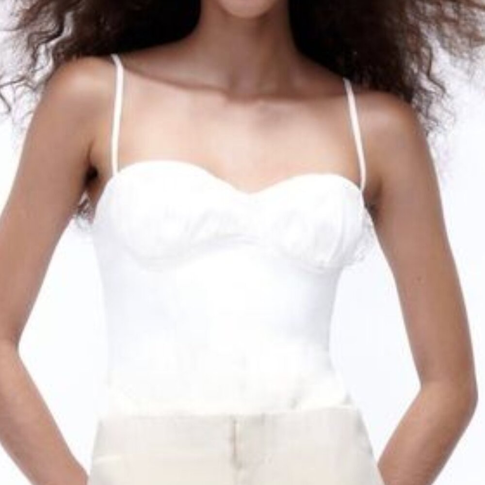 Zara Linen Blend Corset Cream/White Bodysuit Size L NWT